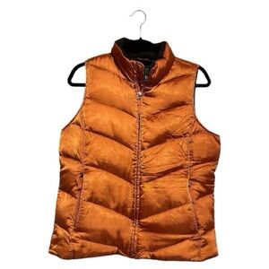 Eddie Bauer Goose Down Vest Men's Size M Orange Puffer Vest Full Zip
